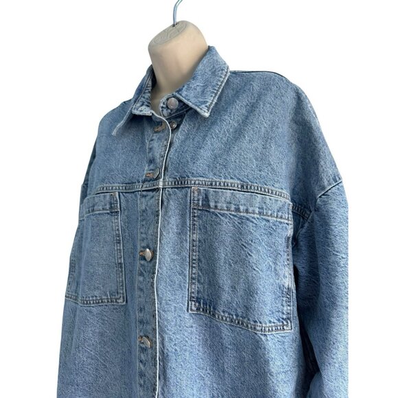 Zara Women's Sz M Patch Pocket Denim Jacket Light Wash Oversize - Picture 3 of 11